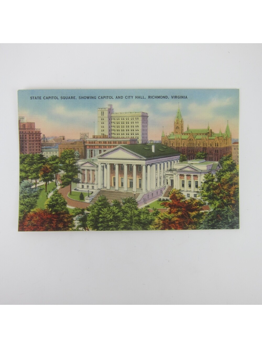 Vintage Linen Postcard Richmond Virginia State Capitol Square & City Hall